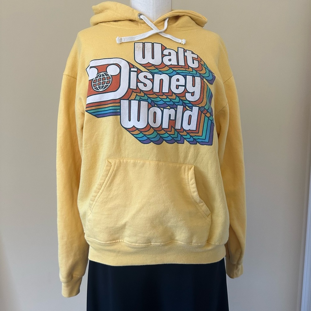 DISNEY Parks Yellow Walt Disney World Rainbow Hooded Sweatshirt Size Small